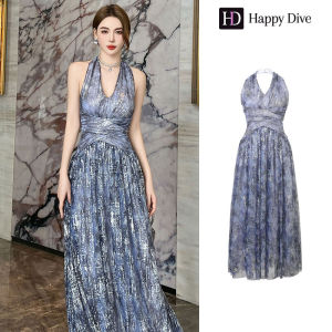 Happy Diva เดรสผู้หญิง เดรสสีฟ้า เดรสทรงเอ เดรสคล้องคอ เดรสทำงาน เดรสไฮโซ เดรสวินเทจ เดรสออกงาน เดรสปาร์ตี้ ชุดราตรี 70278