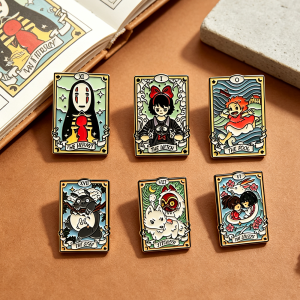 Bandai | 6pcs Cute Anime Tarot Card Enamel Pin Set Metal Brooches Vintage Tarot Lapel Pins for Backpacks Anime Gamer Collectible Gift