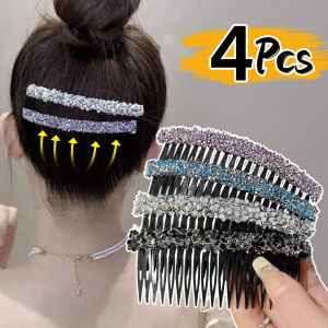 4Pcs Korean Invisible Rhinestone Toothed Non-slip Hair Comb Shiny Hairband Hair Styling Accessory Head Headdress Broken Hair Finishing Tools