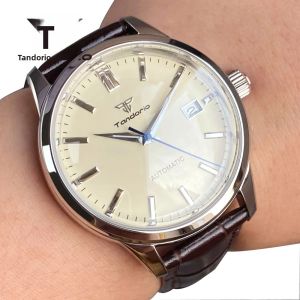 Đồng Hồ Cơ Tự Động Tandorio 40mm Mặt Kính Sapphire Cong Kép Dành Cho Nam Dây Da Bóng Có Lịch Chống Nước 20BAR