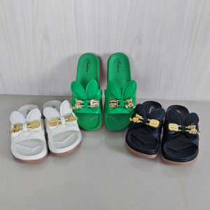 Wolf.id SPT-56 Sandal Selop Datar Wanita Ear Bunny Slip-On Cewek Kasual Woman Kasut PVC Pita Beruang Kasual Jalan Simple Trendy BISA COD