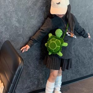 กระเป๋าเดินทางแบบสะพายข้างลายหนูน้อยถักนิตติ้งสุดน่ารักสำหรับเด็ก กระเป๋าสะพายข้างผ้าฝ้ายสำหรับเด็กชายและเด็กหญิง กระเป๋าสะพายข้างแบบลำลองสำหรับเด็ก