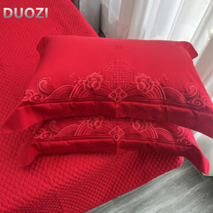Thickened Long Velvet Cotton Pillowcase Embroidered Pure Cotton Red Wedding Bedding 48*74 Double Happiness Character Brocade