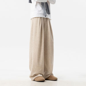 กางเกงขายาวทรงหลวมขาบานสำหรับผู้ชาย V37 ทรงหลวม ทรงตรง เอวกลาง ทรงลำลอง ผ้าฝ้ายผสมโพลีเอสเตอร์ สีเทา ฤดูใบไม้ผลิและฤดูใบไม้ร่วง