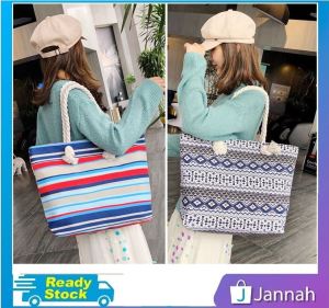 Jannah Beg Tangan Wanita Bahu Jinjing Silang ( Fashion Travel Office Tote Women Stripe Casual Shoulder Bag Women Handbag ) 3W2