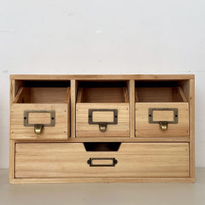 Vintage Wooden Desktop Drawer Style Storage Box Cosmetic Combination Dustproof Organizer Case Rectangular Shape Home Organization