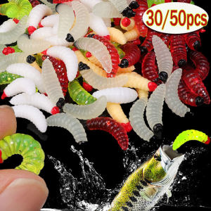 50Pcs 2cm Soft Bait Bread Worm Colorful Bionic Silicone Mealworm Luminous Lure Outdoor Universal Fake Maggot Sea Freshwater Fishing Tackles