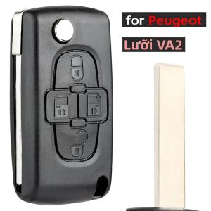 KEYECU CE0523 ASK 433 MHz Chip Lật Chìa Khóa Điều Khiển Từ Xa Fob 4 Nút HU83/VA2 Lưỡi Dao Cho Xe Đạp Peugeot 1007 Citroen C8 Chất Liệu ABS