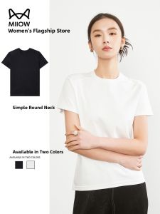 Miiow | Cat Lady White Round Neck Short Sleeve T-Shirt Womens Summer Slim Fit Casual Top Thin Versatile Base Shirt Thin