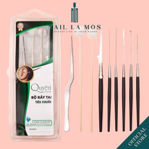 Bộ ráy tai Quyên tiêu chuẩn chính hãng - Dụng cụ lấy ráy tai 9 món inox cán gỗ hương an toàn tiện lợi