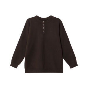 NIHAOKANONG | Áo Sweater Cổ Henley Elegent Áo Knit Phong Cách Rộng Cho Nữ