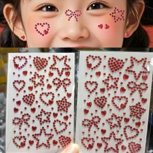 2pcs 3D Star Heart Bow Rhinestone Face Tattoo Stickers Xmas Glitter Gems Self-adhesive Decals DIY Crafts Festival Makeup Sticker