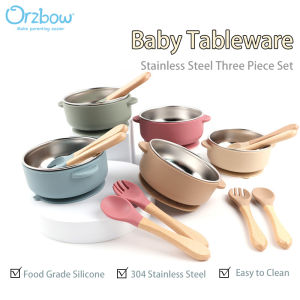 Orzbow Bé 304 Bộ đồ ăn bằng thép không gỉ Đặt Thực Phẩm Cấp Silicone Bé Thép Không Gỉ Bát ăn bộ chi tiết