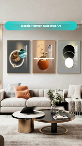 Wall Decor 3 Piece Set Living Room Mural Painting for Home with Frame Background Art Seaside Nordic