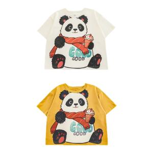 Áo Thun Trẻ Em Mùa Hè Thoáng Khí Dễ Thương Hoạt Hình Gấu Trúc Tay Ngắn Dáng Rộng Thoải Mái Thoáng Khí Thoải Mái Cho Trẻ Em