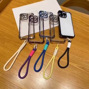 Luxury 6D Plating Shockproof Short Tali Lanyard Phone Case Untuk iPhone