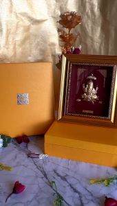 LORD GANESHA - 24K Gold Foil 3D Small frame ( 16cm x 18.5 cm)