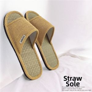 Summer Bamboo Slippers Mens and Womens Bamboo Woven Bamboo Plate Slippers Home Mute Seamless Wooden Floor Cloth Bottom Straw Mat Slippers