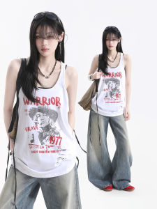 Retro Personality Portrait Print Sleeveless Vest