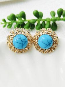 Elegant Vintage Ear Jewelry round Full Diamond Embedded Earrings Turquoise Unique Design Luxury Sensation Fashion Accessories