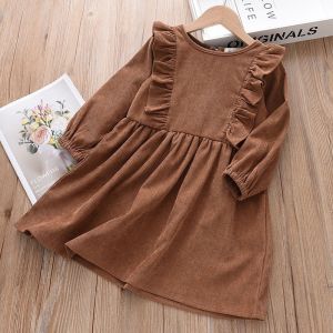 Bear Leader New Years Princess Dresses for Girls Autumn Fashion Long Sleeve Clothes Red Christmas Dress Kids Clothing Baby Girl Solid Color Outfits 3 to 7 Years Old