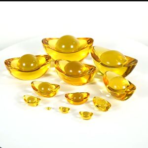 招财水晶元宝 琉璃黄水晶摆件 金元宝  摆件开业礼品 家居装饰 聚宝盆 吉祥如意 财源滚滚 招财 家居 风水摆件 批发特价 Feng Shui Gold Ingot Home Decoration