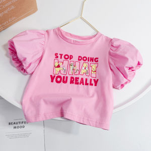 Áo Thun Tay Ngắn Cotton Nguyên Chất Cho Bé Gái Mùa Hè Dáng Rộng Thoải Mái in Họa Tiết Hoạt Hình Phong Cách Hàn Quốc Tagkita