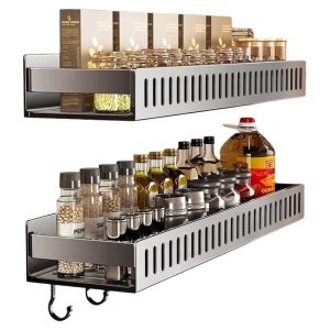 Kitchen Wall-Mounted Spice Rack No-Drilling Storage Shelf Utensil Holder Cutting Board Storage Rack Two Layers Oxidized Surface