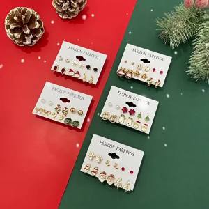 Christmas Earring Set Alloy Oil-Dripping Snowflake Christmas Tree Elk Stud Earrings Womens Accessories
