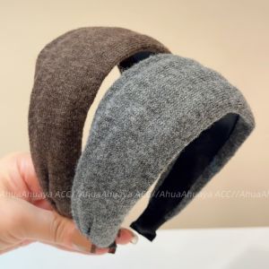 AhuaAhuaya Korean Style Pure Color Grey Knitted Wide Hairband Woolen Yarn Versatile Fashion Accessory for All Hair Types