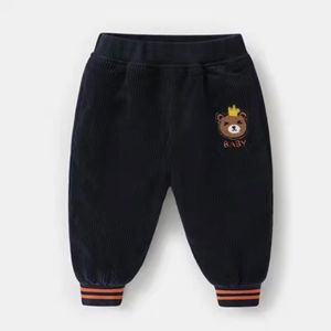 Thickened Fleece Childrens Pants Autumn Winter Corduroy Casual Trousers Boys Thickened Cuffed Baby All-in-One Fleece Warm Sweatpants