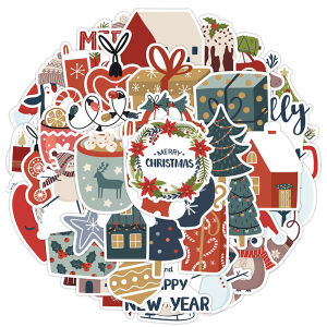50PCS Cute Christmas Stickers Vintage Santa Claus Snowman Sticker Pack Vinyl Waterproof Decals for Water Bottles Scrapbooking