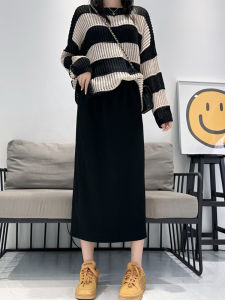 plus Size Mid-Length Black Asymmetrical A-Line Skirt Womens Summer New Style Slimming High Waist Polyester Fiber Casual Wear