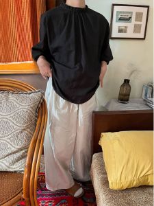 Comfortable Versatile Japanese Style Loose Fit Cotton Nylon Lantern Leggings Crop Pants Elastic Waist Carrot Trousers