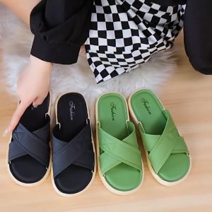 Korean Girls' New Slippers: Simple & Non-Slip Summer Cross Style