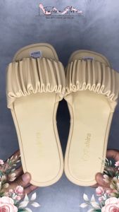 Sandal Wanita Kekinian Model Kerut Korea Krem