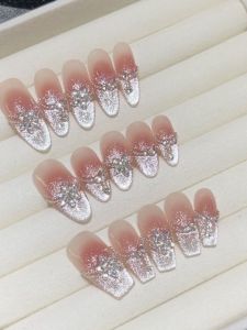 Galaxy Sparkling Crystal Nail Art Wearable Nails 3D Flower Drill Ice Transparent Shiny Particle Nail Tips Beauty Tools