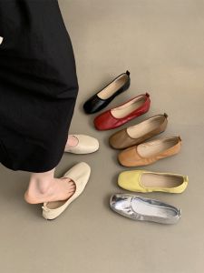 Womens round Toe Flat Casual Shoes Spring Autumn New Style Retro Grandmother Bean Bean Soft Flat Bottom Fairy Wind