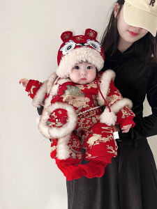 Baby Girl Winter Romper Fleece Lined New Year Celebration Clothes Cotton Polyester Long Sleeve Warm Outfit Three Month plus