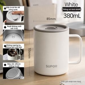 Supor | Cốc Giữ Nhiệt Có Nắp cho Trà và Cà Phê 316L Thép Không Gỉ