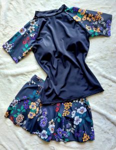 Đồ bơi nữ kín đáo bikini 2 mảnh áo tay dài tay ngắn che nắng họa tiết bông hoa nhiều sắc màu phối quần chân váy xòe bồng đi biển đẹp