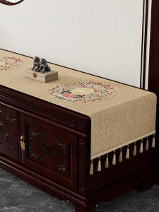 Luxurious Chinese Style Long Rectangle Cotton Linen Tablecloth Tea Table Mat Protective Pad for Living Room TV Cabinet