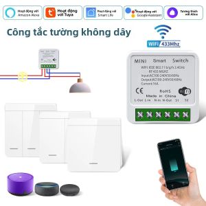 Tuya Thông Minh WiFi Công Tắc Không Dây Bảng Điều Khiển 1/2/3 Gang RF433MHz Đèn LED Điều Khiển Ánh Sáng Cuộc Sống Thông Minh Ứng Dụng Alexa Google Home Điều Khiển Bằng Giọng Nói