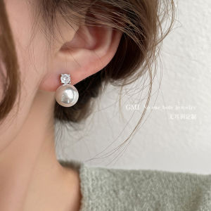 S925 Sterling Silver Pearl Earrings Womens Elegant Simulated Zirconia Ear Jewelry Fashionable Korean Style Geometric Design