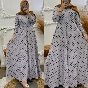 GAMIS VOXY BUSUI POLOS RESLETING DEPAN - Gamis Polkadot
