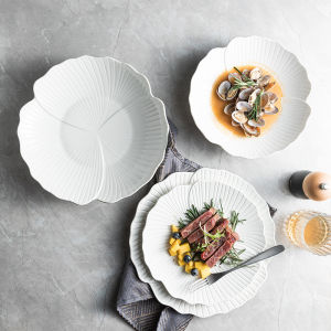 OMK Minimalist style Ceramic Flower Shape Dinner Plate