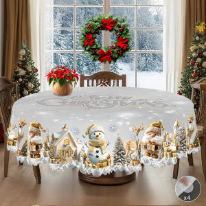 1 Piece of Merry Christmas Themed Printed Tablecloth Retro Country Farmhouse Style Santa Claus Snowman Snow Scene Pattern Design Suitable for Christmas New Year Party Party Decoration Kitchen Accessories Room and Outdoor Decoration Gifts for ...