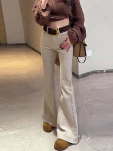 Elegant French Design High Waist Warm Denim Trousers for Short Women
