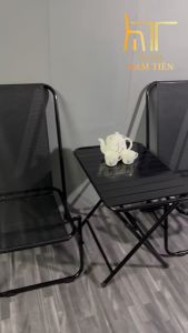 Bộ Bàn Ghế Gấp Gọn Sắt Sơn Tĩnh Điện Combo 2 Ghế Lò Xo 1 Bàn Nan Lá Sắt Chữ Nhật