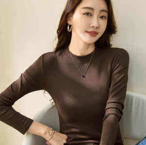 Slim Fit Long Sleeve round Neck T-Shirt Women Early Autumn Winter New Style Base Layer Shirt Fashionable Shoulder Body Shirt